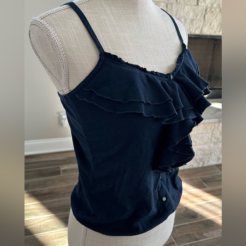 Elegant Navy Ruffle Top